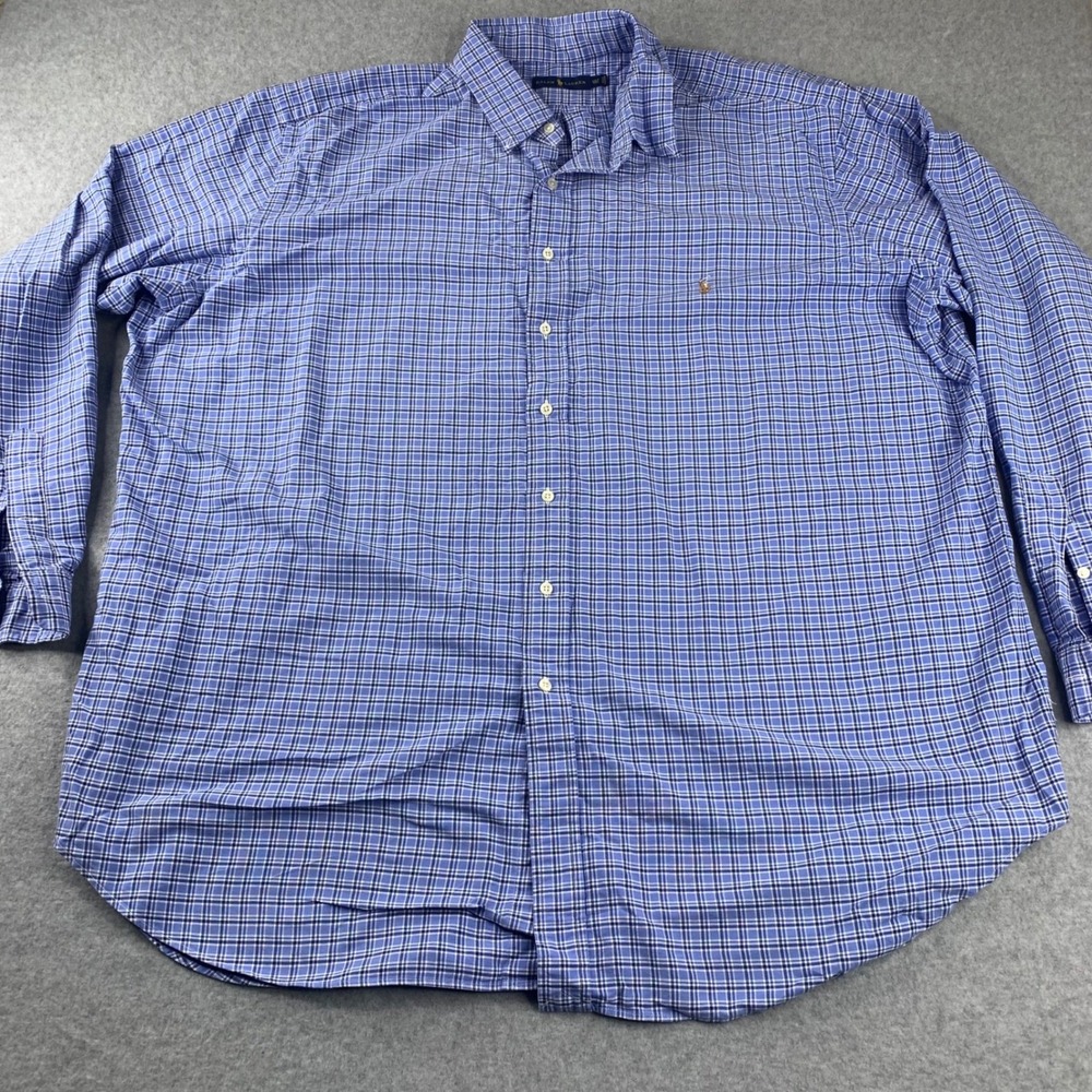 Ralph Lauren Button Down Shirt Mens 3XLT Blue Plaid Long Sleeve Pony Logo